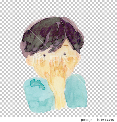 年輕人隱藏他的嘴上半身手勢姿勢 104643340