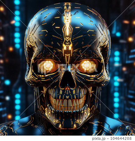 Artificial Intelligence Skull in Cyberpunk Style 104644208