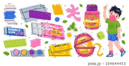 Bubble Gum and Sweet Chewing Gum Vector Set 104644453