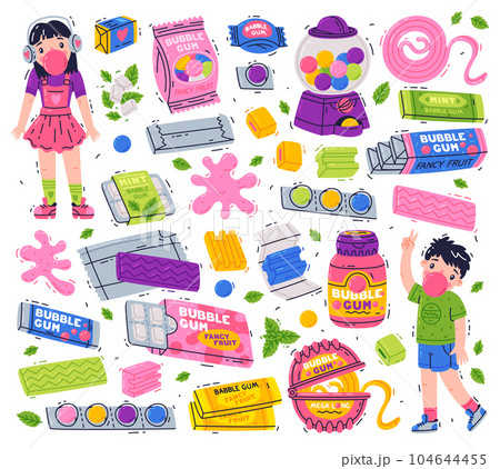 Bubble Gum and Sweet Chewing Gum Vector Set Bubble Gum and Sweet Chewing Gum Vector Set 104644455