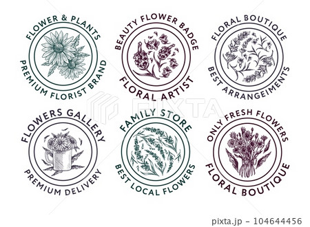 Round label design set for floral boutique ad Round label design set for floral boutique ad 104644456
