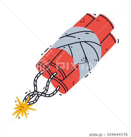 Dynamite Red Stick Sheaf with Fuse as Explosive and Reactive Substance for Explosion Vector Illustration 104644576
