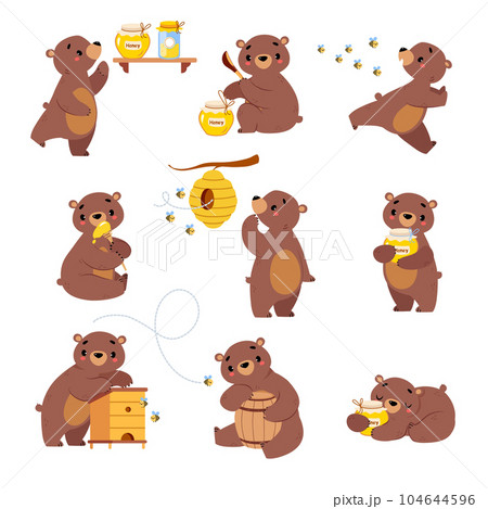 Cute Bear Character Engaged in Different Activity Vector Set 104644596