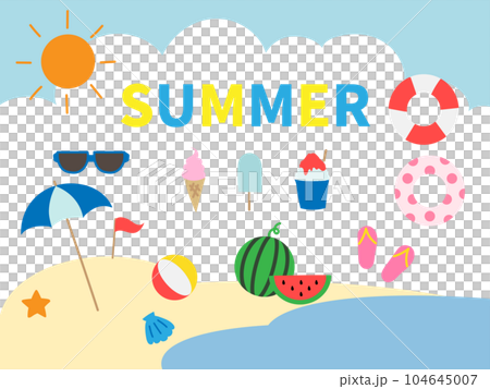 夏季海邊易於使用的彩色圖標 104645007