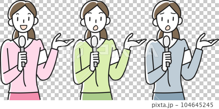 マイクを手に説明をする若い女性の上半身セット 104645245