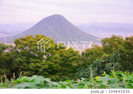 香川県　夕暮れに青ノ山から飯野山方面を望む 104645836