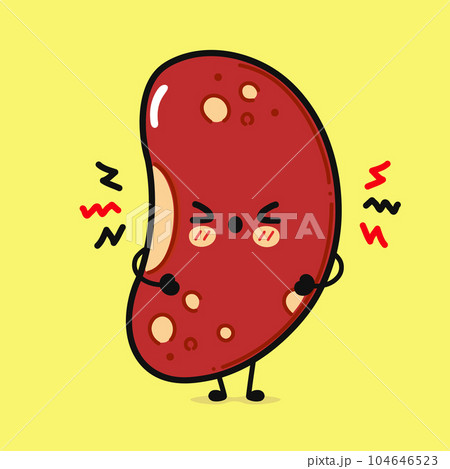Angry red Bean character. Vector hand drawn cartoon kawaii character illustration icon. Isolated on yellow background. Sad red Bean character concept Angry red Bean character. Vector hand drawn cartoon kawaii character illustration icon. Isolated on yellow background. Sad red Bean character concept 104646523