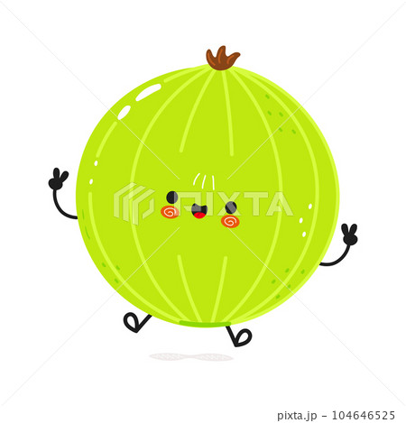 Gooseberry jumping character. Vector hand drawn cartoon kawaii character illustration icon. Isolated on white background. Gooseberry character concept Gooseberry jumping character. Vector hand drawn cartoon kawaii character illustration icon. Isolated on white background. Gooseberry character concept 104646525