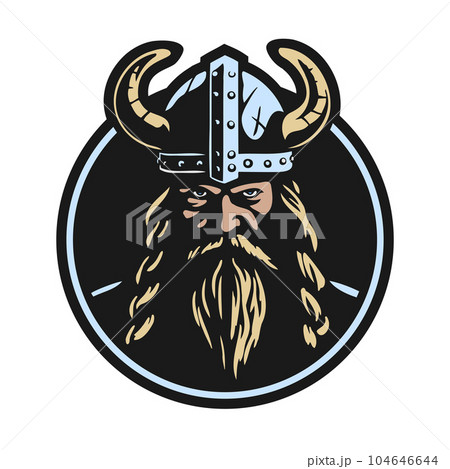 Viking warrior in a helmet with horns. Vector illustration. Viking warrior in a helmet with horns. Vector illustration. 104646644