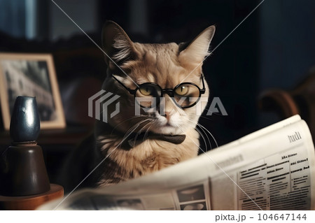 新聞を読む猫 104647144