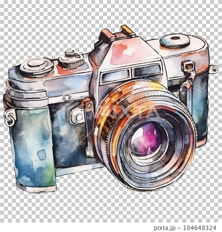 camera, photo, vintage, watercolor, illustration, design, lens, elegant, floral, Generative AI 104648324