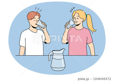 Happy kids drinking water 104648472