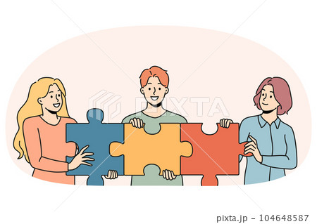 Happy employees connect jigsaw puzzles 104648587