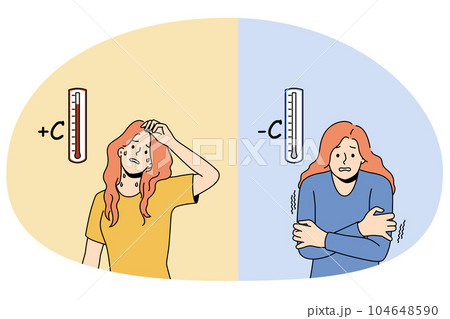 Woman suffer from cold or hot weather 104648590