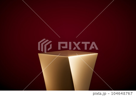 3d presentation background pedestal or dais made of gold over dark red background 3d presentation background pedestal or dais made of gold over dark red background 104648767