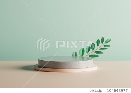 3d presentation pedestal with branch with leafs on background 3d presentation pedestal with branch with leafs on background 104648977
