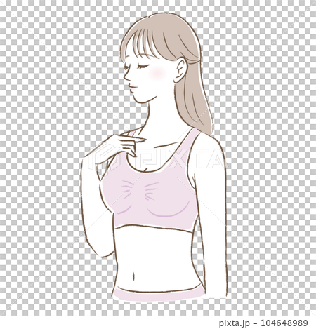 Illustration of a smiling young woman wearing a night bra/wireless bra Illustration of a smiling young woman wearing a night bra/wireless bra 104648989