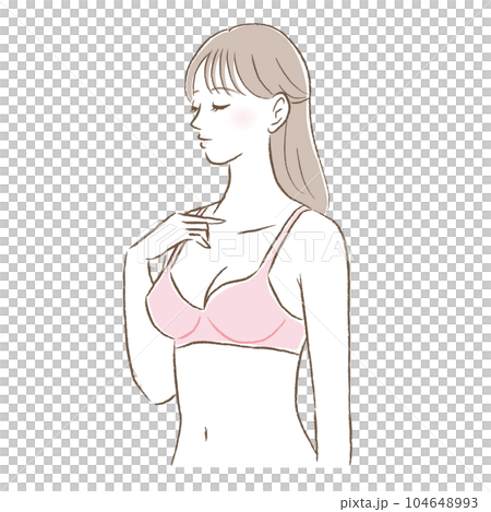 Illustration of a smiling young woman wearing a pink bra 104648993