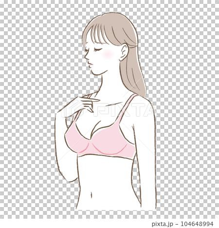 Illustration of a worried young woman in a pink bra Illustration of a worried young woman in a pink bra 104648994