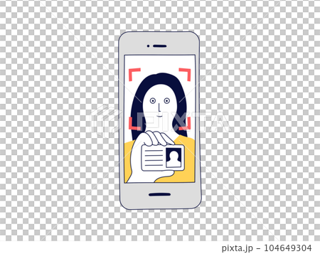 スマホのカメラを使ってオンライン上で本人確認を完了する女性 104649304
