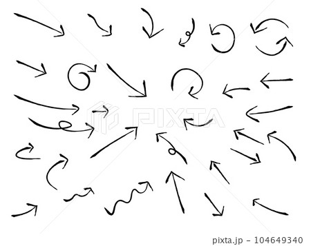 かわいい手書きの矢印セット 黒 Hand drawn cute vector arrows set かわいい手書きの矢印セット 黒 Hand drawn cute vector arrows set 104649340