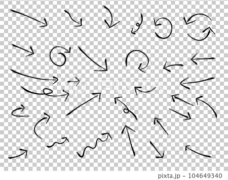 かわいい手書きの矢印セット 黒 Hand drawn cute vector arrows set かわいい手書きの矢印セット 黒 Hand drawn cute vector arrows set 104649340