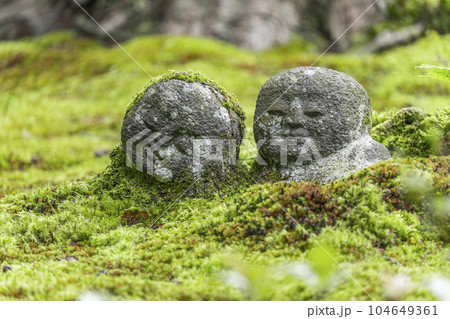 京都大原三千院　苔が美しい有清園にたたずむ「わらべ地蔵」 104649361