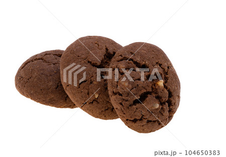 chocolate chip cookies with nuts isolated 104650383