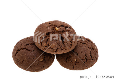 chocolate chip cookies with nuts isolated 104650384