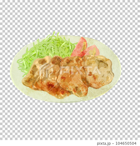 豚の生姜焼きの水彩ベクターイラスト 豚の生姜焼きの水彩ベクターイラスト 104650504