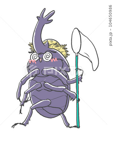 虫取り網を持って麦わら帽子をかぶったカブトムシのフルカラーイラスト 虫取り網を持って麦わら帽子をかぶったカブトムシのフルカラーイラスト 104650986