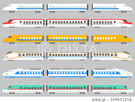 シンプルでカラフルな新幹線のイラストセット　主線なし 104651058