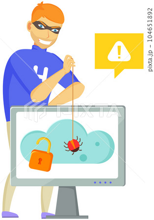 Hacker attack. Hacker breaks into computer. Cyber attacker cracker trying to hack laptop password Hacker attack. Hacker breaks into computer. Cyber attacker cracker trying to hack laptop password 104651892