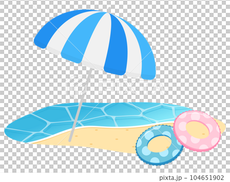 海灘遮陽傘和漂浮在海灘藍色 海灘遮陽傘和漂浮在海灘藍色 104651902