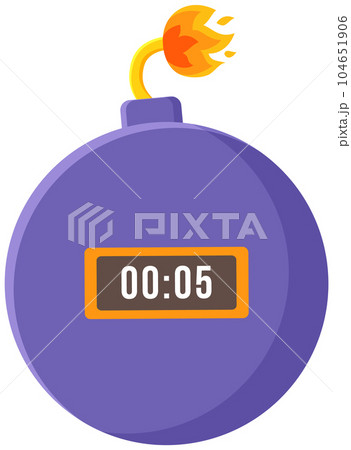 Lilac bomb with timer on and fire burns on wick isolated on white background vector illustration 104651906