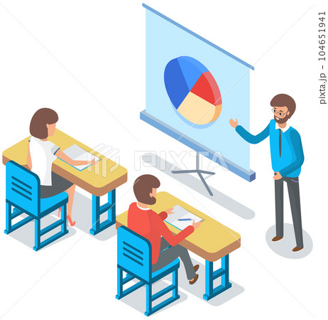 Employees analyze statistical indicators, business data. Characters work with marketing research 104651941