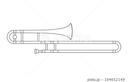 Easy coloring cartoon vector illustration of a trombone isolated on white background 104652149