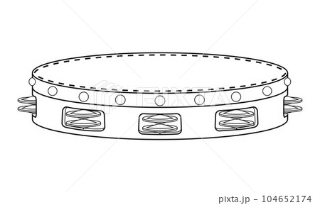 Easy coloring cartoon vector illustration of a tambourine isolated on white background 104652174