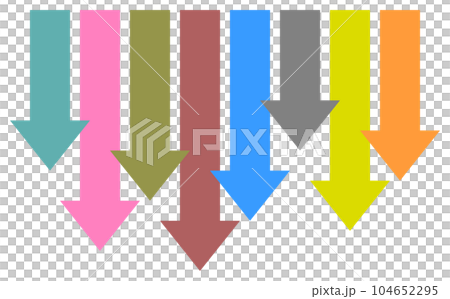 下向き方向に下がる複数の矢印イラスト 104652295