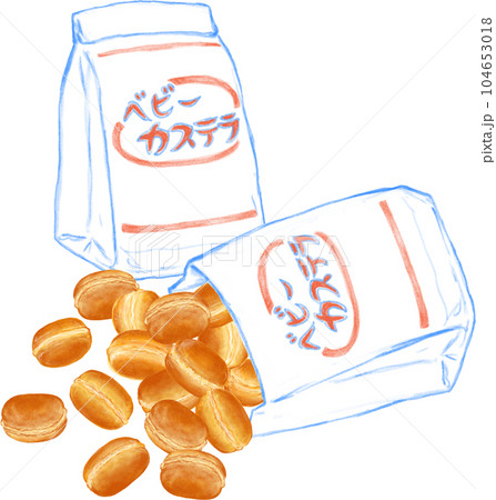 袋からこぼれ出るベビーカステラ 104653018