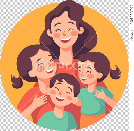 Mother with children, Mom with son and daughter, Happy Family Moments, Flat Style Cartoon Illustration. Mother's Day Concept. 104653704