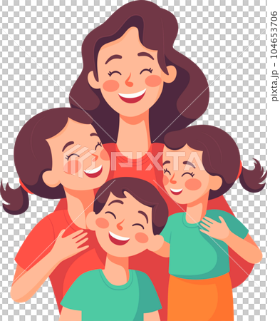 Mother with children, Mom with son and daughter, Happy Family Moments, Flat Style Cartoon Illustration. Mother's Day Concept. 104653706