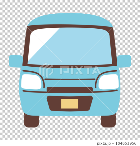 Light blue light car seen from the front 104653956