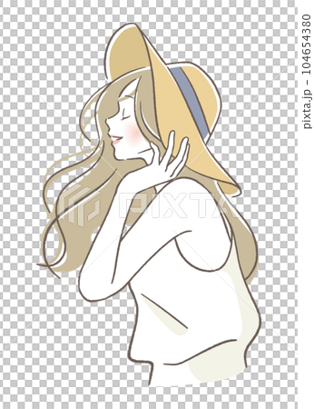 smiling woman wearing a hat smiling woman wearing a hat 104654380