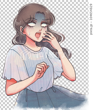 Astonishing white eyes! Overreacting girl cartoon style woman 104654829