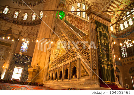 Selimiye Mosque interiors were built by Mimar Sinan in Edirne in 1575 during the Ottoman Empire. 09 August 2019 Turkey Edirne 104655463