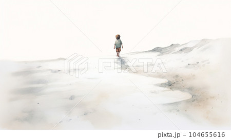 幼い子が一人で歩く後ろ姿の水彩イラスト「AI生成画像」 104655616
