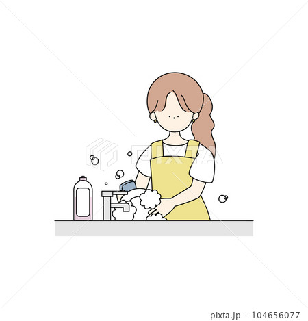 皿洗いをする女の子 皿洗いをする女の子 104656077