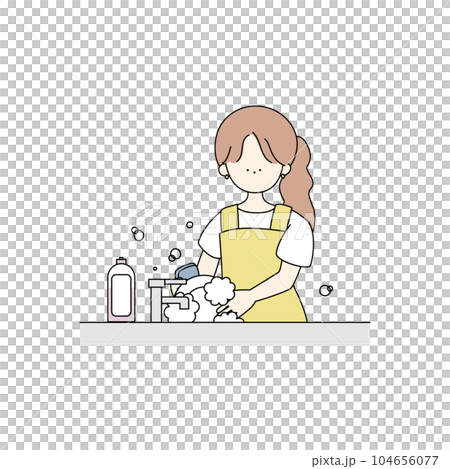 皿洗いをする女の子 皿洗いをする女の子 104656077