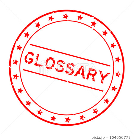 Grunge red glossary word round rubber seal stamp on white background 104656775